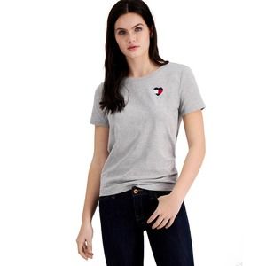 Tommy Hilfiger Grey Embroidered Heart Logo T-Shirt